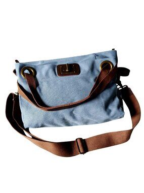 ZEDE Washed Canvas Split Leather Crossbody Tote Travel Bag Contemporary